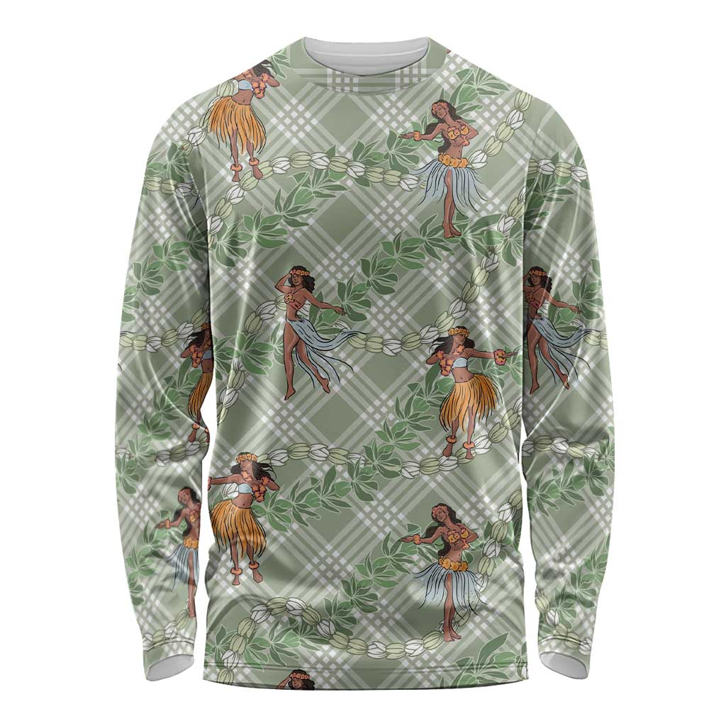 Mint Palaka Hula Girls Seamless Hawaii Aloha Long Sleeve Shirt - Polynesian Pride