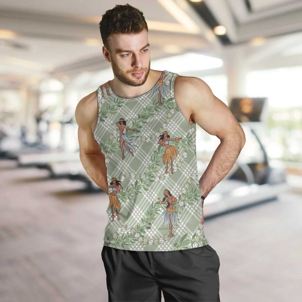 Mint Palaka Hula Girls Seamless Hawaii Aloha Men Tank Top - Polynesian Pride