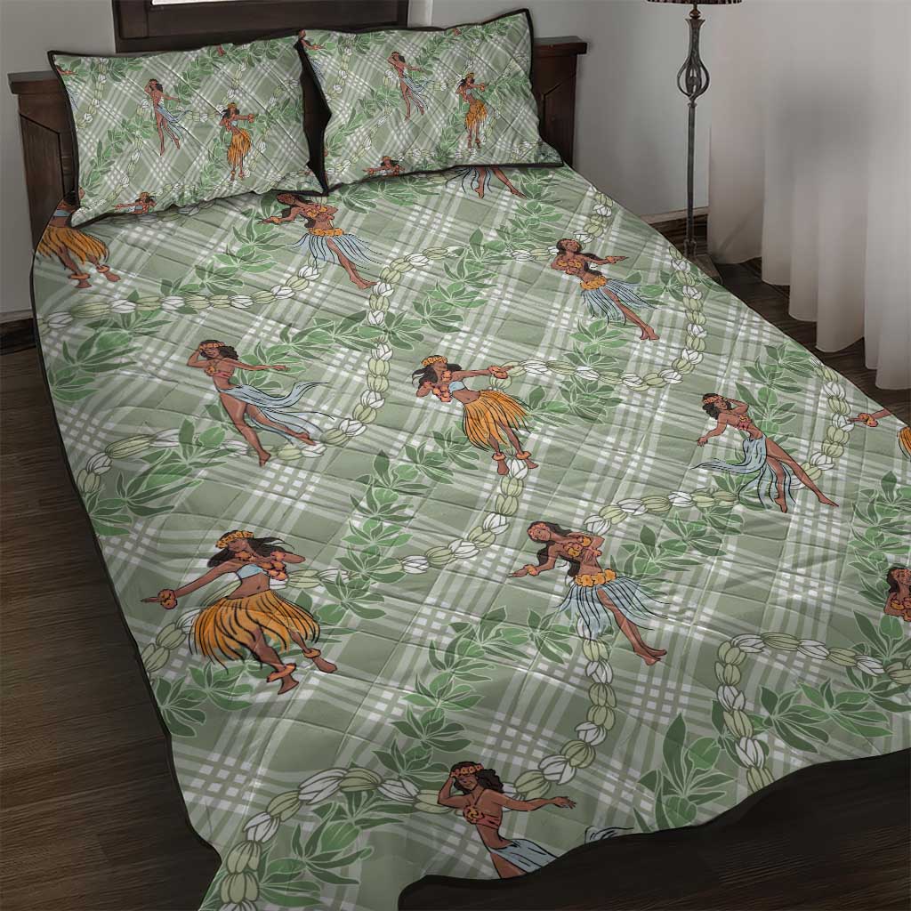 Mint Palaka Hula Girls Seamless Hawaii Aloha Quilt Bed Set LT7 Mint - Polynesian Pride
