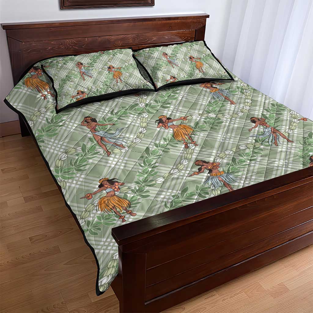 Mint Palaka Hula Girls Seamless Hawaii Aloha Quilt Bed Set LT7 - Polynesian Pride