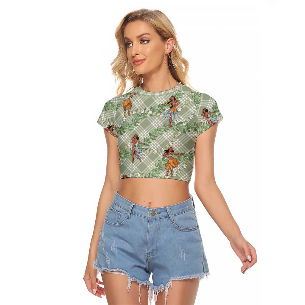 Mint Palaka Hula Girls Seamless Hawaii Aloha Raglan Cropped T Shirt - Polynesian Pride