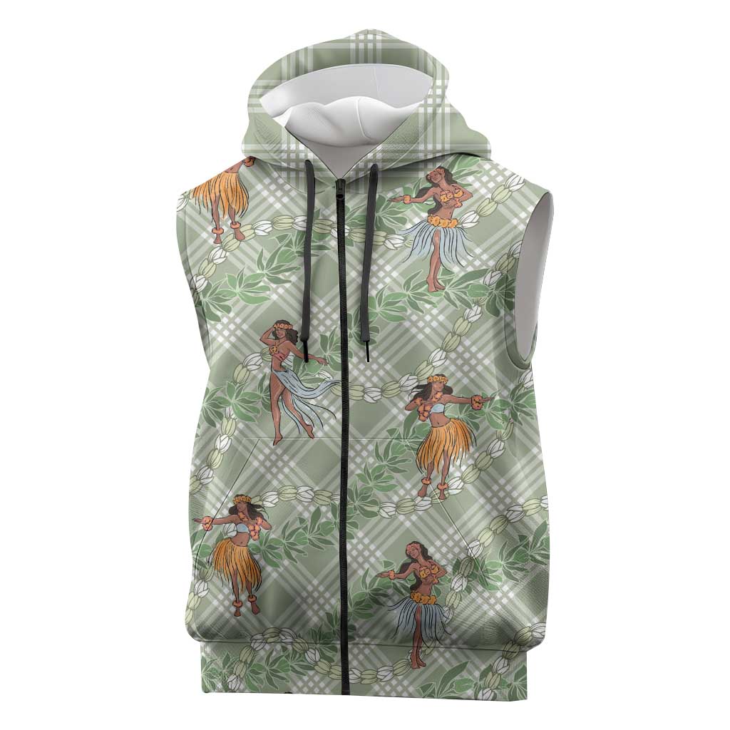 Mint Palaka Hula Girls Seamless Hawaii Aloha Sleeveless Zip Hoodie LT7 Mint - Polynesian Pride