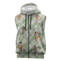 Mint Palaka Hula Girls Seamless Hawaii Aloha Sleeveless Zip Hoodie LT7 Mint - Polynesian Pride