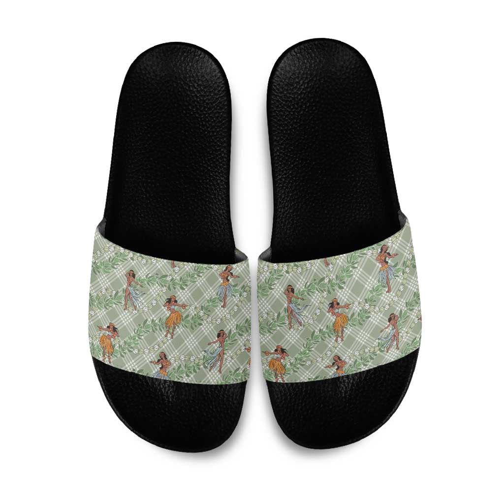 Mint Palaka Hula Girls Seamless Hawaii Aloha Slide Sandals LT7 Mint - Polynesian Pride