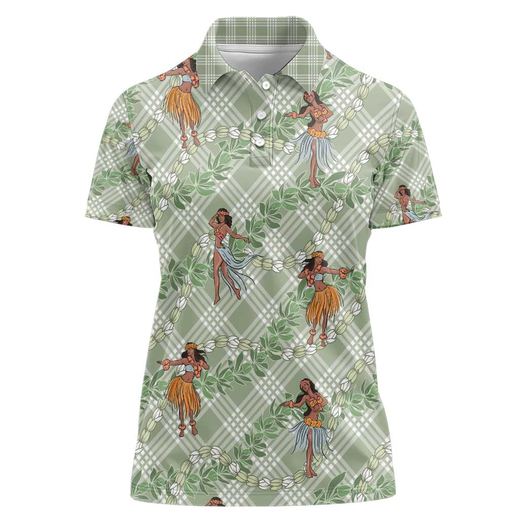 Mint Palaka Hula Girls Seamless Hawaii Aloha Women Polo Shirt - Polynesian Pride