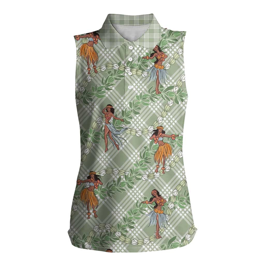 Mint Palaka Hula Girls Seamless Hawaii Aloha Women Sleeveless Polo Shirt LT7 Female Mint - Polynesian Pride