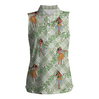 Mint Palaka Hula Girls Seamless Hawaii Aloha Women Sleeveless Polo Shirt LT7 Female Mint - Polynesian Pride