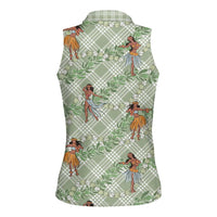 Mint Palaka Hula Girls Seamless Hawaii Aloha Women Sleeveless Polo Shirt LT7 - Polynesian Pride