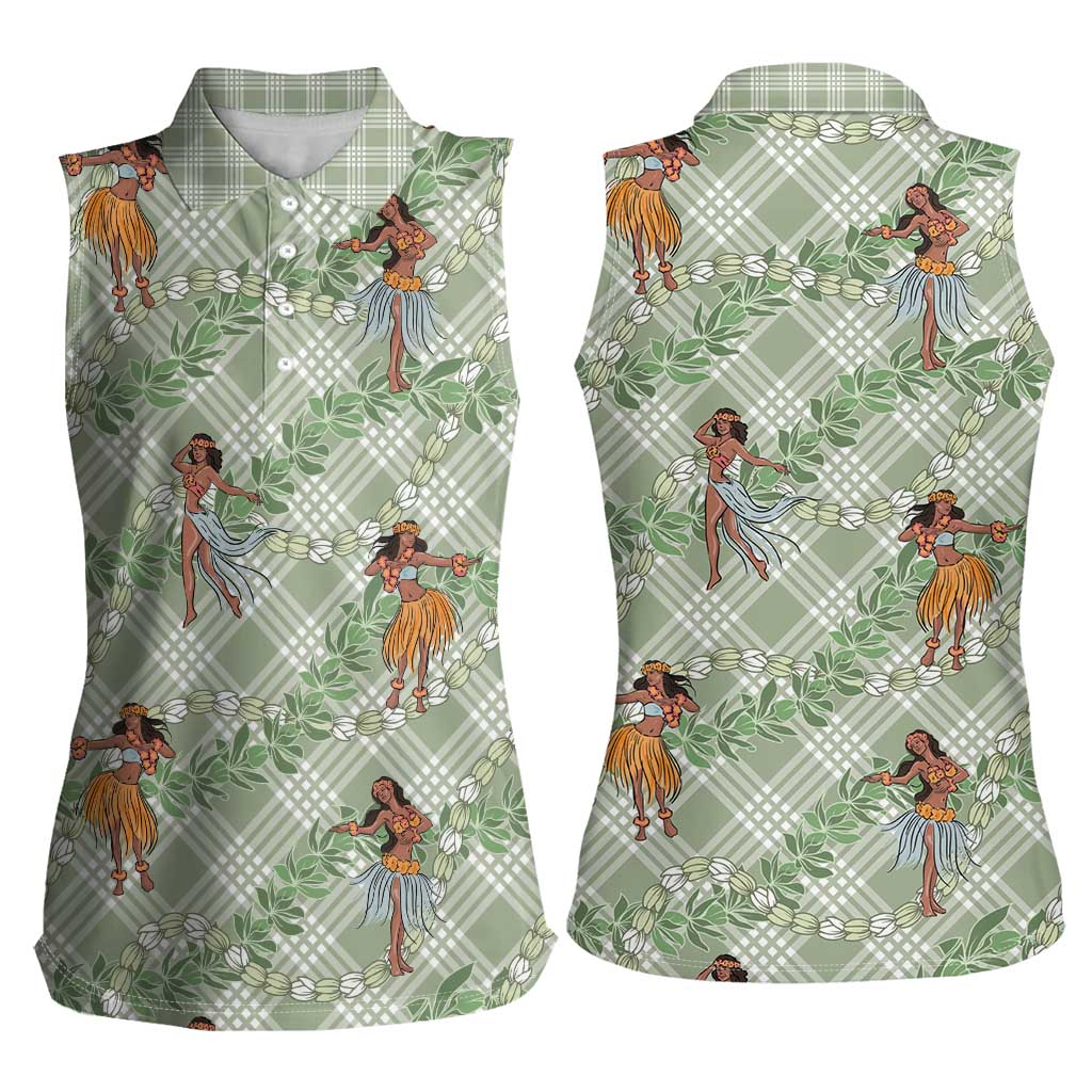 Mint Palaka Hula Girls Seamless Hawaii Aloha Women Sleeveless Polo Shirt LT7 - Polynesian Pride