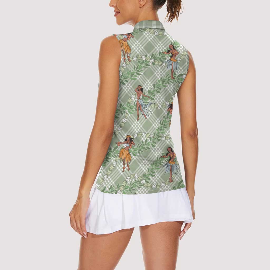 Mint Palaka Hula Girls Seamless Hawaii Aloha Women Sleeveless Polo Shirt LT7 - Polynesian Pride
