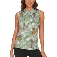 Mint Palaka Hula Girls Seamless Hawaii Aloha Women Sleeveless Polo Shirt LT7 - Polynesian Pride