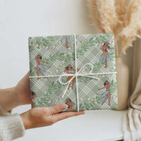 Mint Palaka Hula Girls Seamless Hawaii Aloha Wrapping Paper