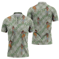 Mint Palaka Hula Girls Seamless Hawaii Aloha Zipper Polo Shirt - Polynesian Pride