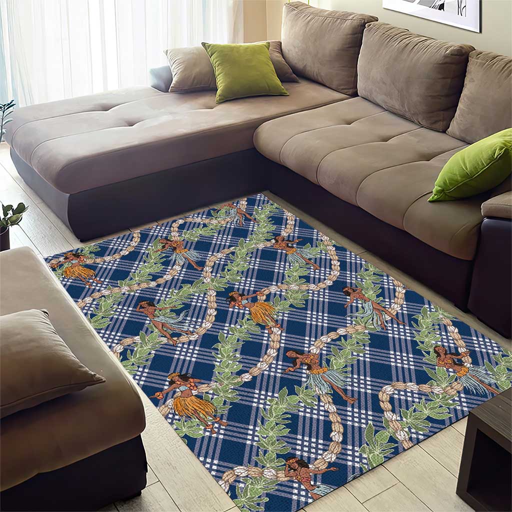 Navy Blue Palaka Hula Girls Seamless Hawaii Aloha Area Rug - Polynesian Pride