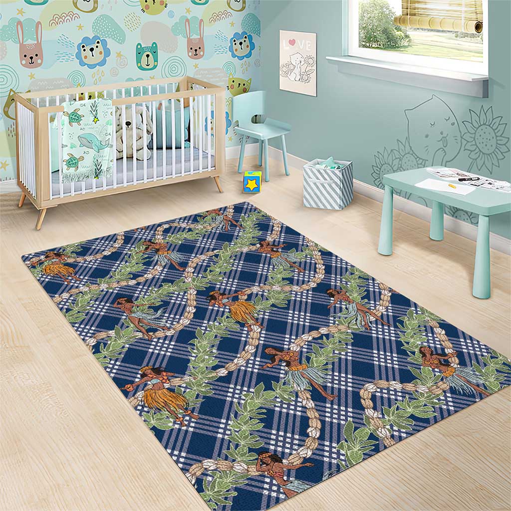 Navy Blue Palaka Hula Girls Seamless Hawaii Aloha Area Rug - Polynesian Pride