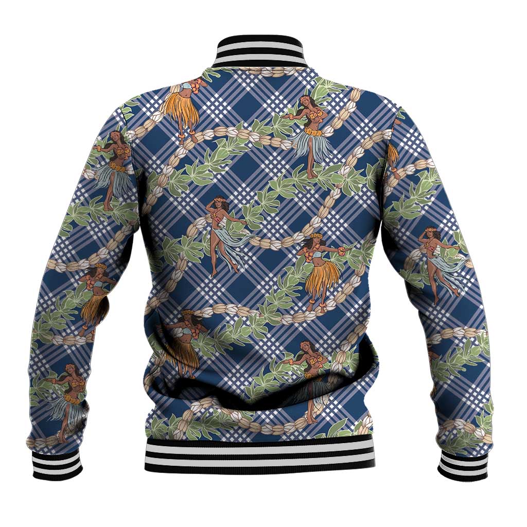 Navy Blue Palaka Hula Girls Seamless Hawaii Aloha Baseball Jacket - Polynesian Pride