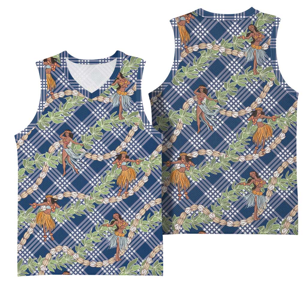 Navy Blue Palaka Hula Girls Seamless Hawaii Aloha Basketball Jersey - Polynesian Pride