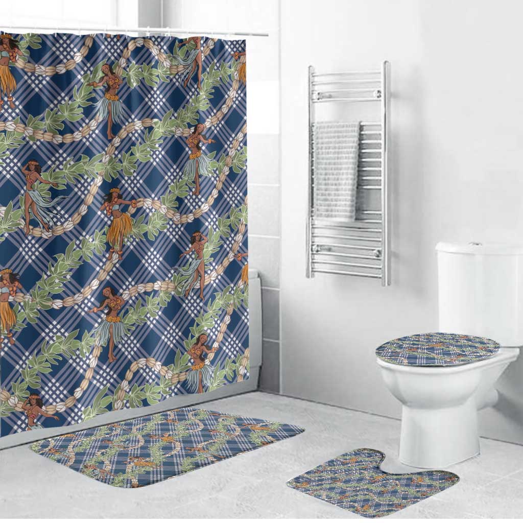Navy Blue Palaka Hula Girls Seamless Hawaii Aloha Bathroom Set LT7 Bathroom Set (4 pcs) Navy Blue - Polynesian Pride
