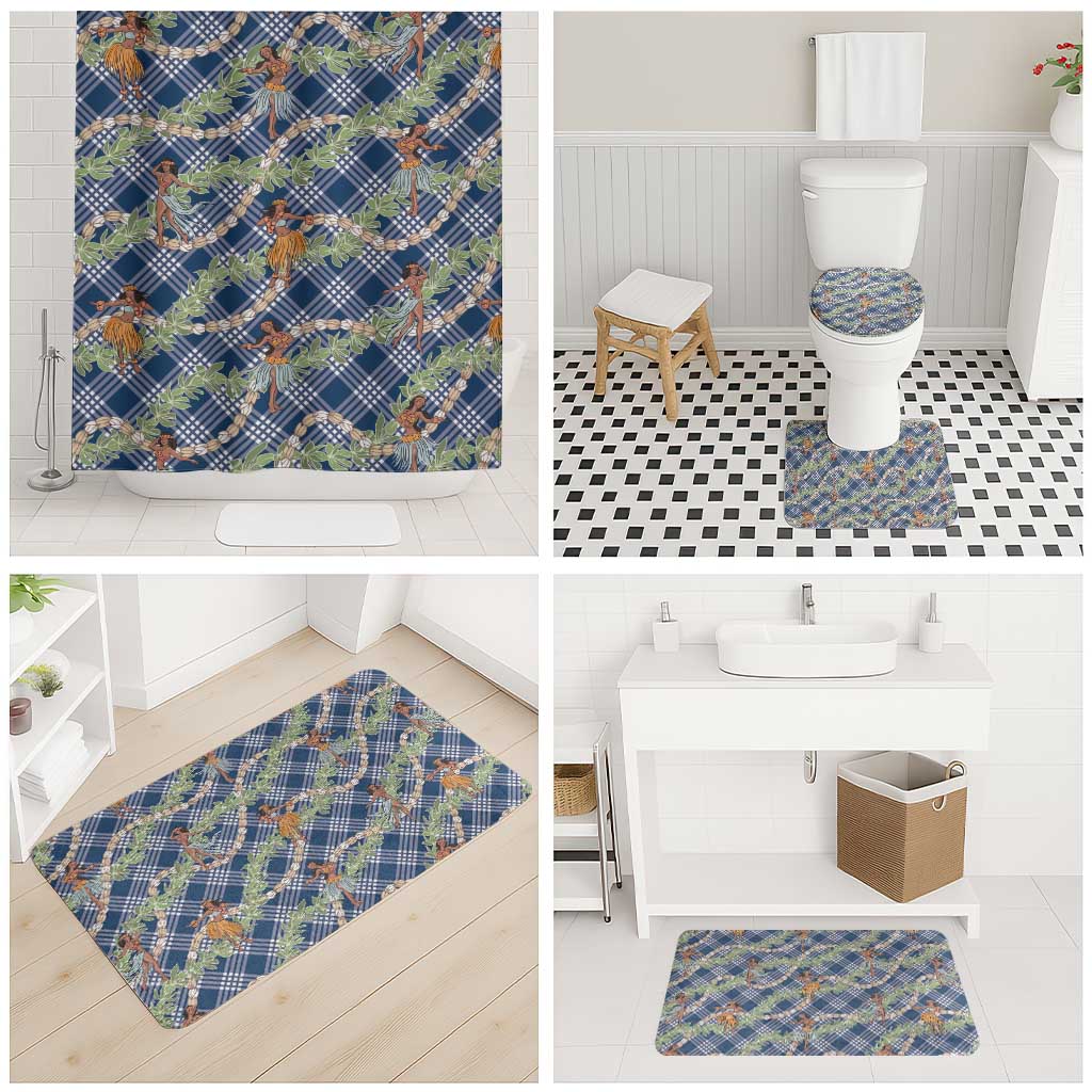 Navy Blue Palaka Hula Girls Seamless Hawaii Aloha Bathroom Set LT7 - Polynesian Pride