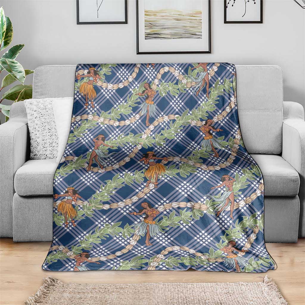 Navy Blue Palaka Hula Girls Seamless Hawaii Aloha Blanket - Polynesian Pride