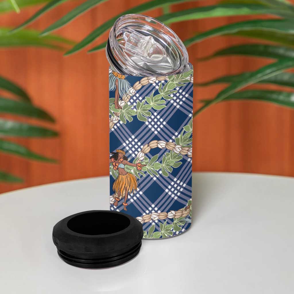 Navy Blue Palaka Hula Girls Seamless Hawaii Aloha 4 in 1 Can Cooler Tumbler - Polynesian Pride