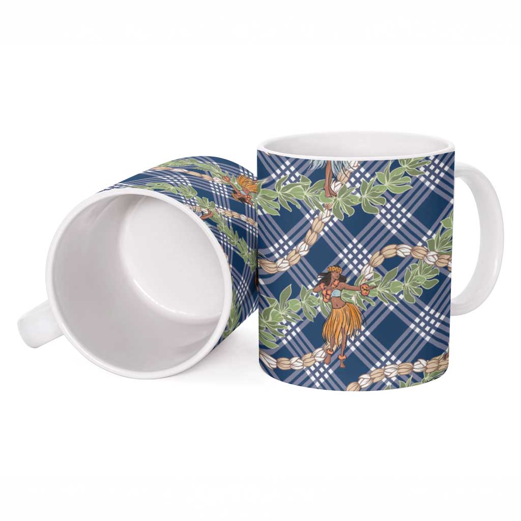 Navy Blue Palaka Hula Girls Seamless Hawaii Aloha Ceramic Mug LT7 - Polynesian Pride