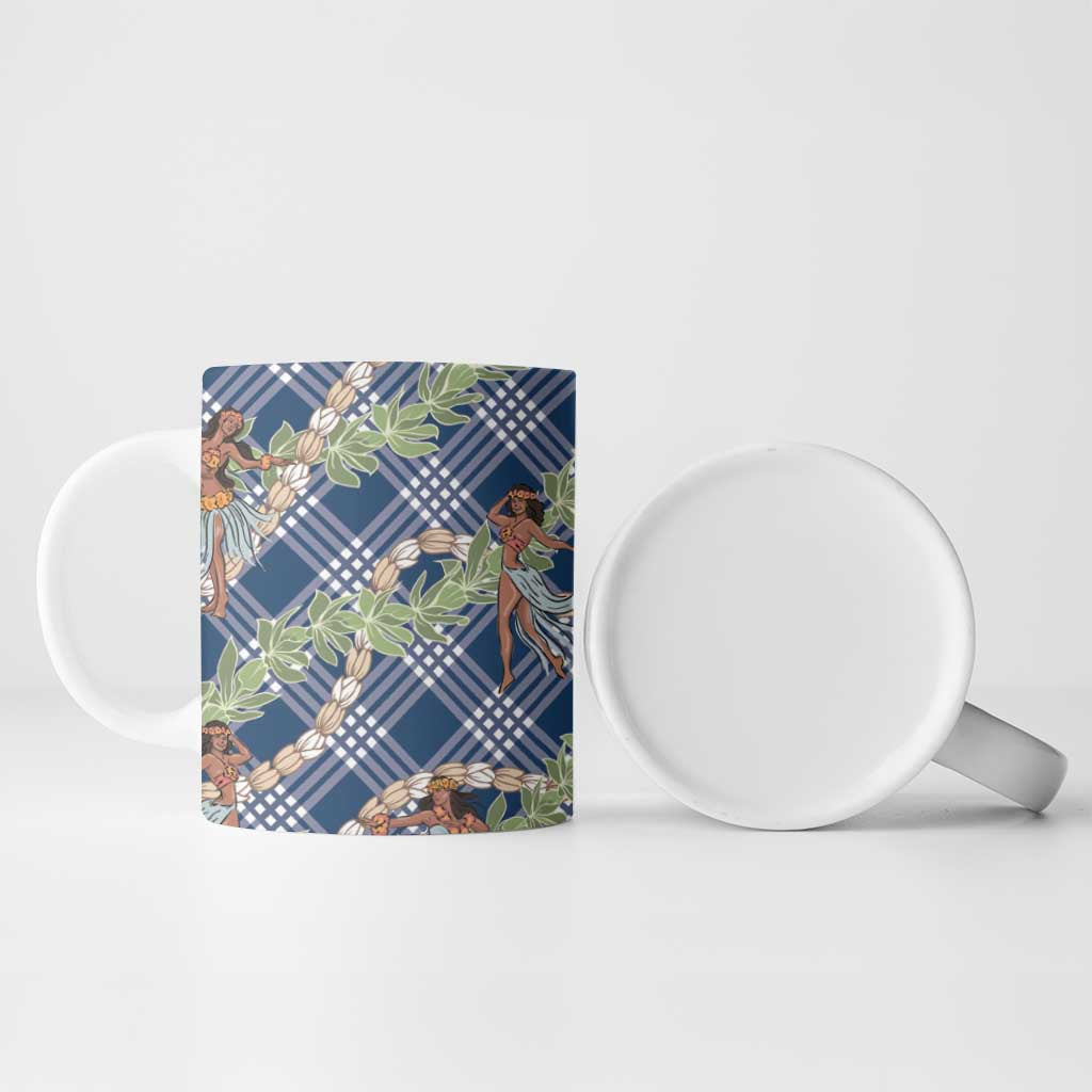 Navy Blue Palaka Hula Girls Seamless Hawaii Aloha Ceramic Mug LT7 - Polynesian Pride