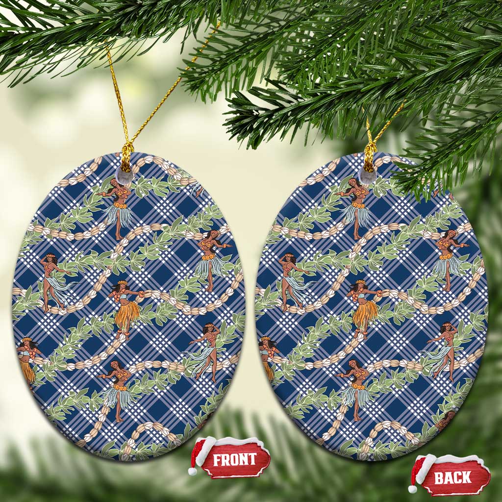 Navy Blue Palaka Hula Girls Seamless Hawaii Aloha Ceramic Ornament LT7 Oval Navy Blue - Polynesian Pride