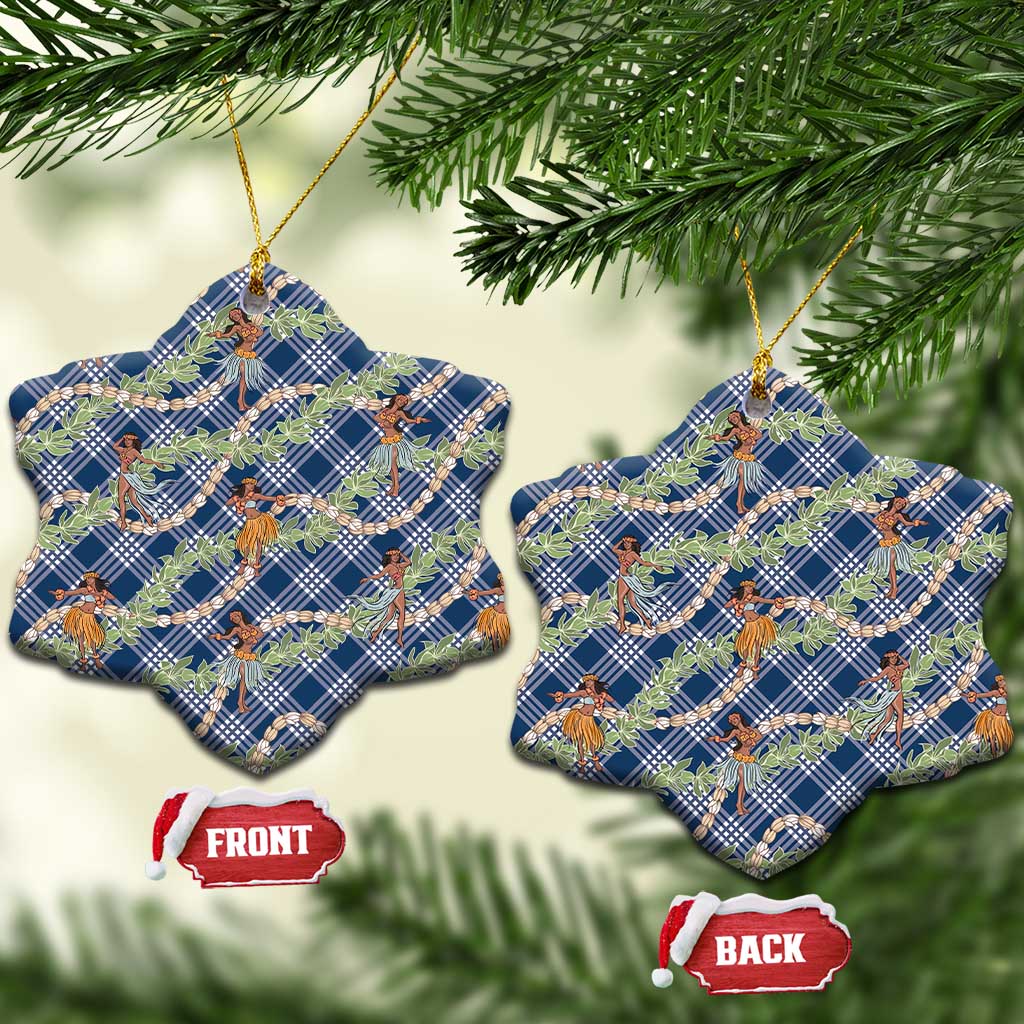 Navy Blue Palaka Hula Girls Seamless Hawaii Aloha Ceramic Ornament LT7 Snow Flake Navy Blue - Polynesian Pride