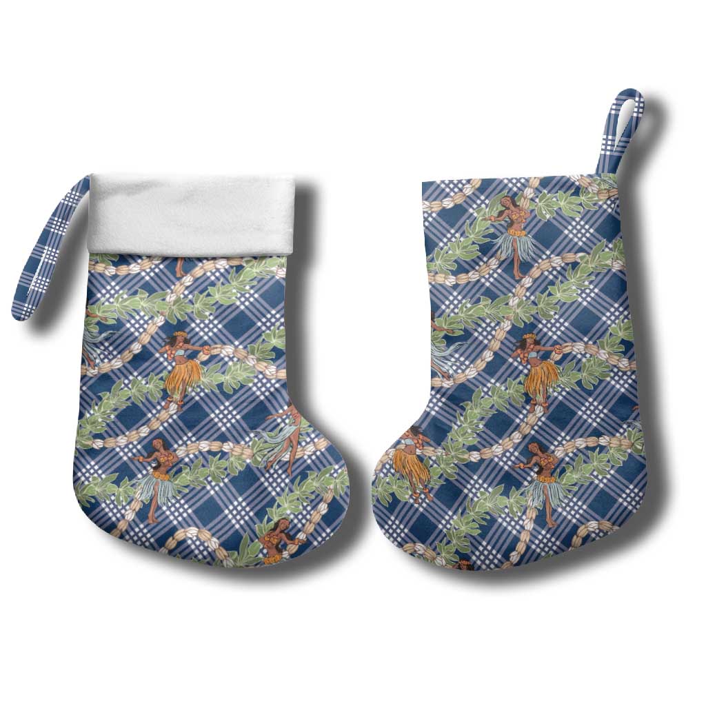 Navy Blue Palaka Hula Girls Seamless Hawaii Aloha Christmas Stocking - Polynesian Pride