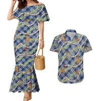 Navy Blue Palaka Hula Girls Seamless Hawaii Aloha Couples Matching Mermaid Dress and Hawaiian Shirt LT7 Navy Blue - Polynesian Pride