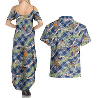 Navy Blue Palaka Hula Girls Couples Matching Set - Summer Maxi Dress and Hawaiian Shirt LT7 - Polynesian Pride