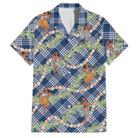 Navy Blue Palaka Hula Girls Seamless Hawaii Aloha Family Matching Mermaid Dress and Hawaiian Shirt LT7 Dad's Shirt - Short Sleeve Navy Blue - Polynesian Pride