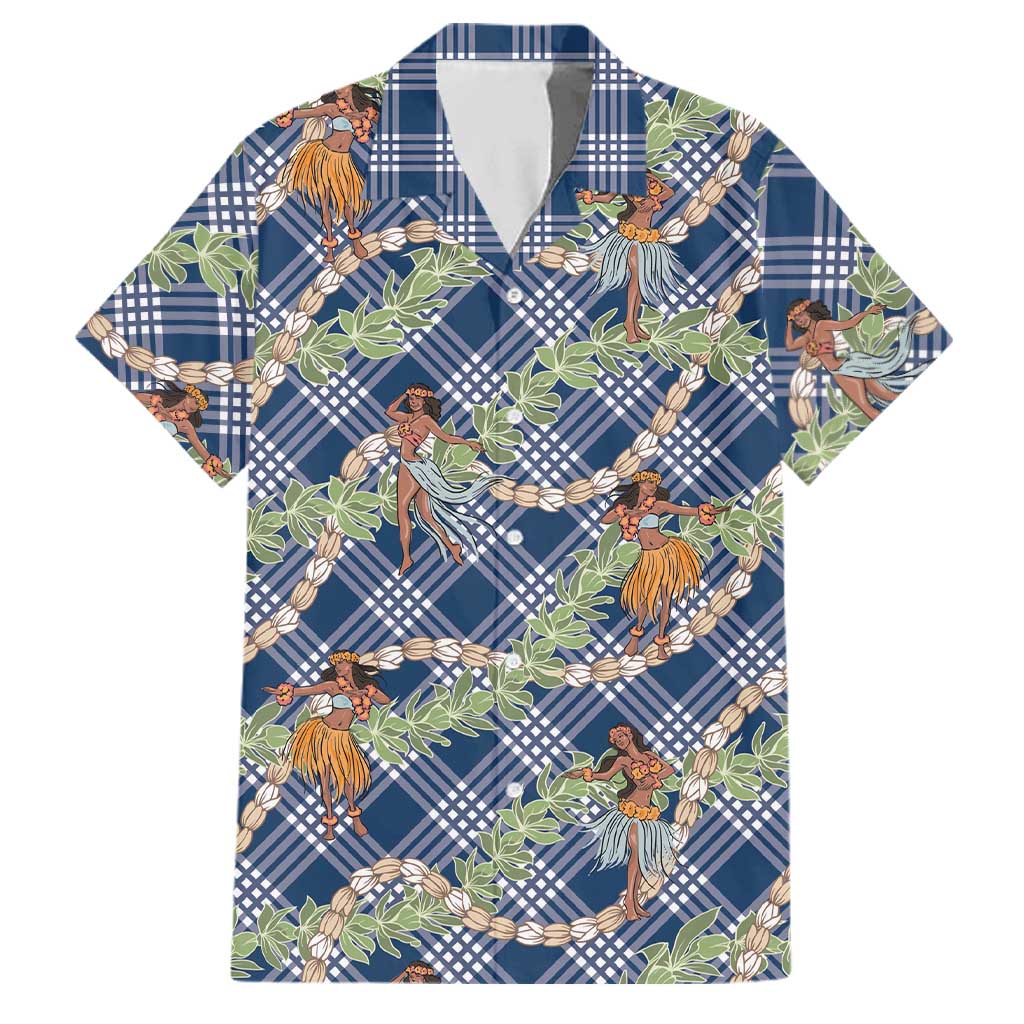 Navy Blue Palaka Hula Girls Seamless Hawaii Aloha Family Matching Puletasi and Hawaiian Shirt LT7 Dad's Shirt - Short Sleeve Navy Blue - Polynesian Pride