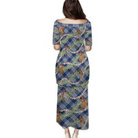 Navy Blue Palaka Hula Girls Seamless Hawaii Aloha Family Matching Puletasi and Hawaiian Shirt LT7 - Polynesian Pride
