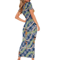 Navy Blue Palaka Hula Girls Seamless Hawaii Aloha Family Matching Short Sleeve Bodycon Dress and Hawaiian Shirt LT7 - Polynesian Pride