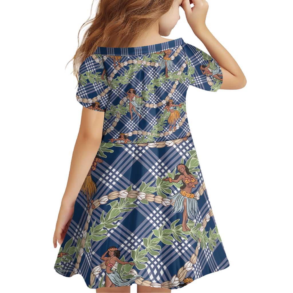 Navy Blue Palaka Hula Girls Seamless Hawaii Aloha Family Matching Summer Maxi Dress and Hawaiian Shirt LT7 - Polynesian Pride