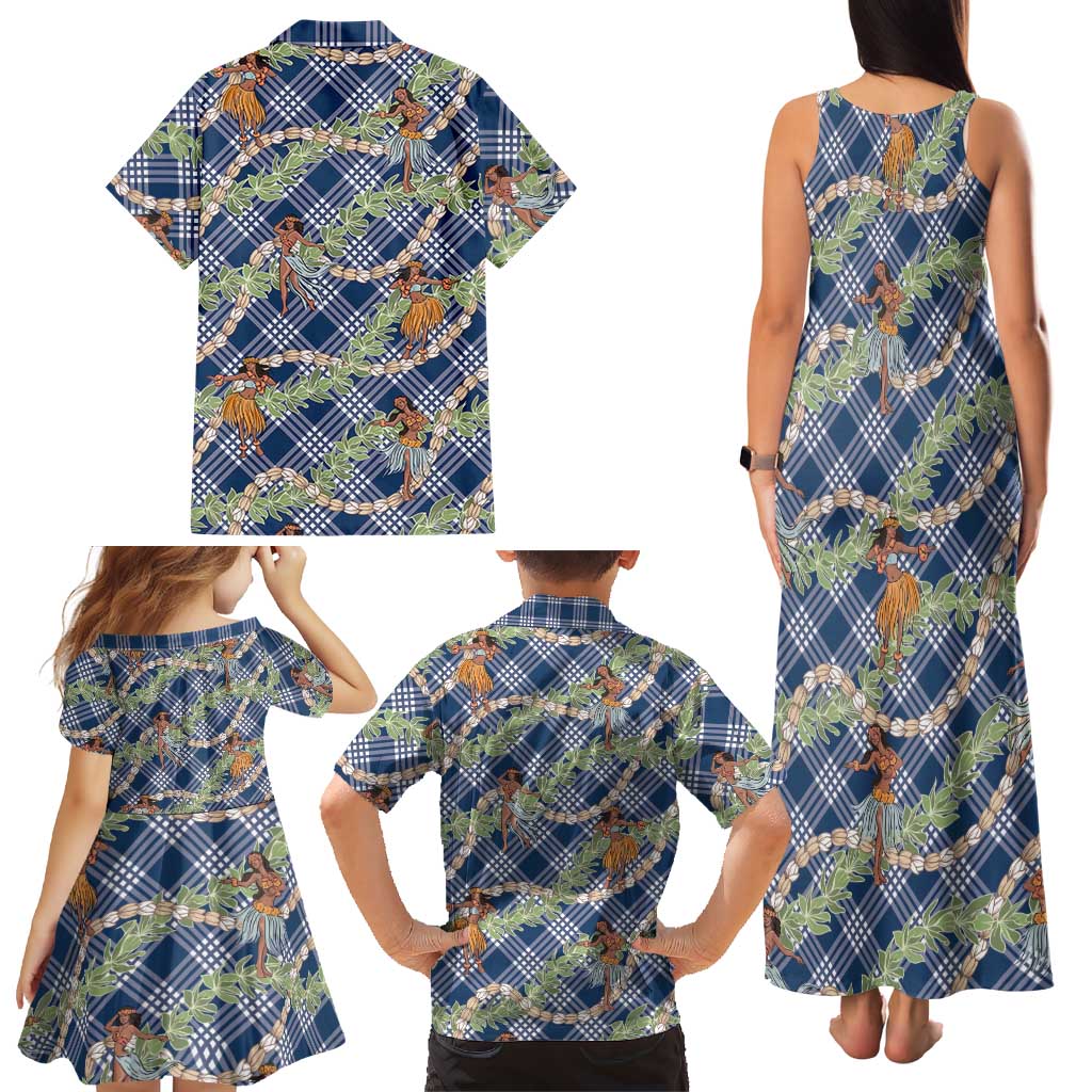 Navy Blue Palaka Hula Girls Seamless Hawaii Aloha Family Matching Tank Maxi Dress and Hawaiian Shirt LT7 - Polynesian Pride