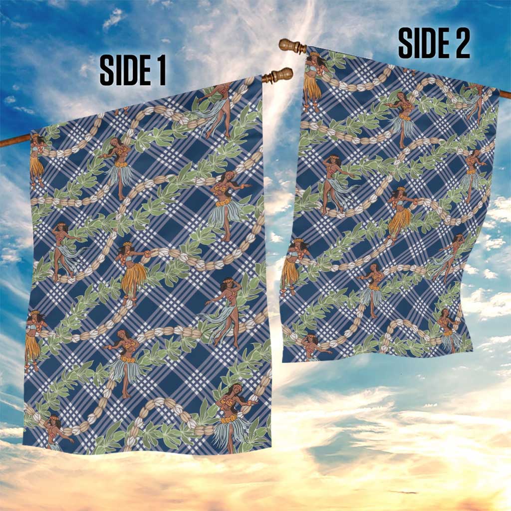Navy Blue Palaka Hula Girls Seamless Hawaii Aloha Garden Flag LT7 - Polynesian Pride