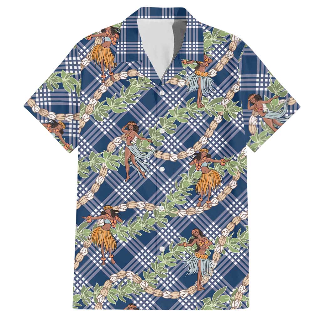Navy Blue Palaka Hula Girls Seamless Hawaii Aloha Hawaiian Shirt - Polynesian Pride