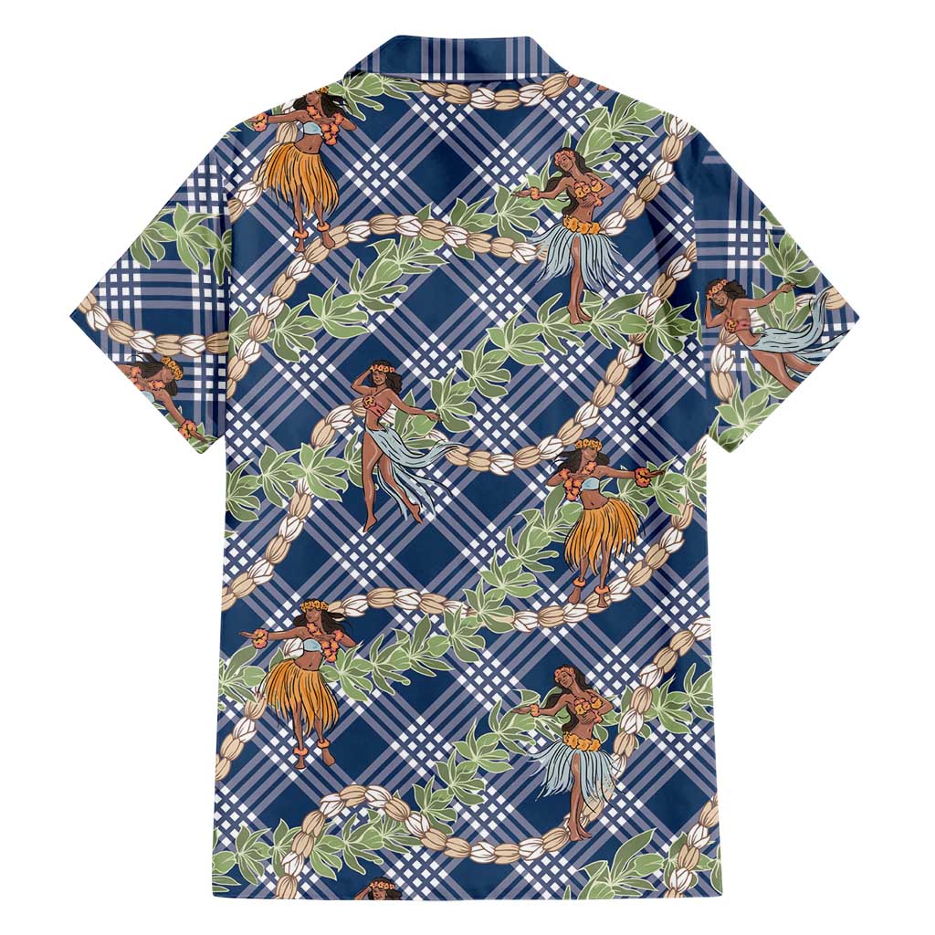 Navy Blue Palaka Hula Girls Seamless Hawaii Aloha Hawaiian Shirt - Polynesian Pride