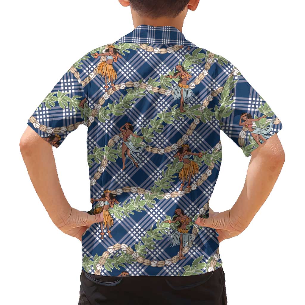 Navy Blue Palaka Hula Girls Seamless Hawaii Aloha Hawaiian Shirt - Polynesian Pride