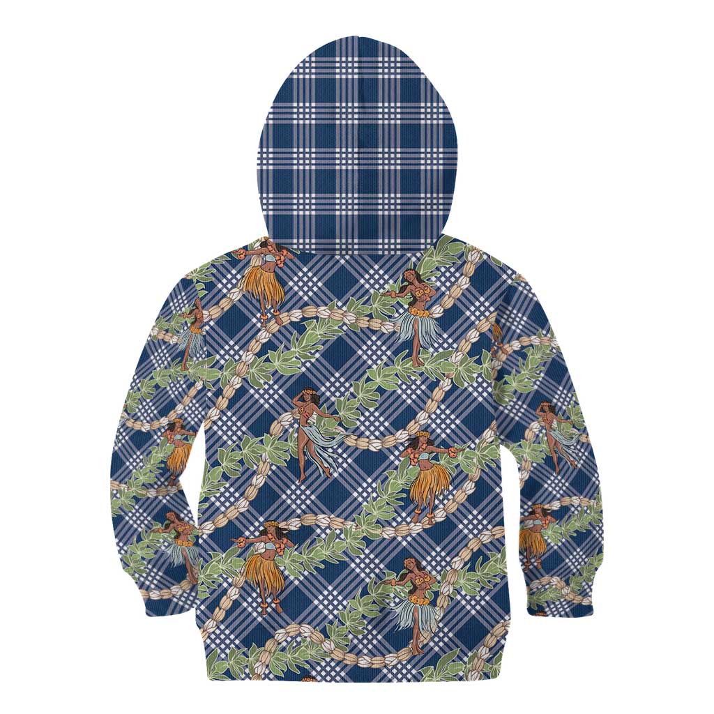 Navy Blue Palaka Hula Girls Seamless Hawaii Aloha Kid Hoodie LT7 - Polynesian Pride