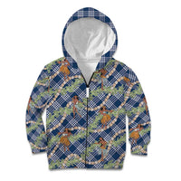 Navy Blue Palaka Hula Girls Seamless Hawaii Aloha Kid Hoodie LT7 Zip Hoodie Navy Blue - Polynesian Pride
