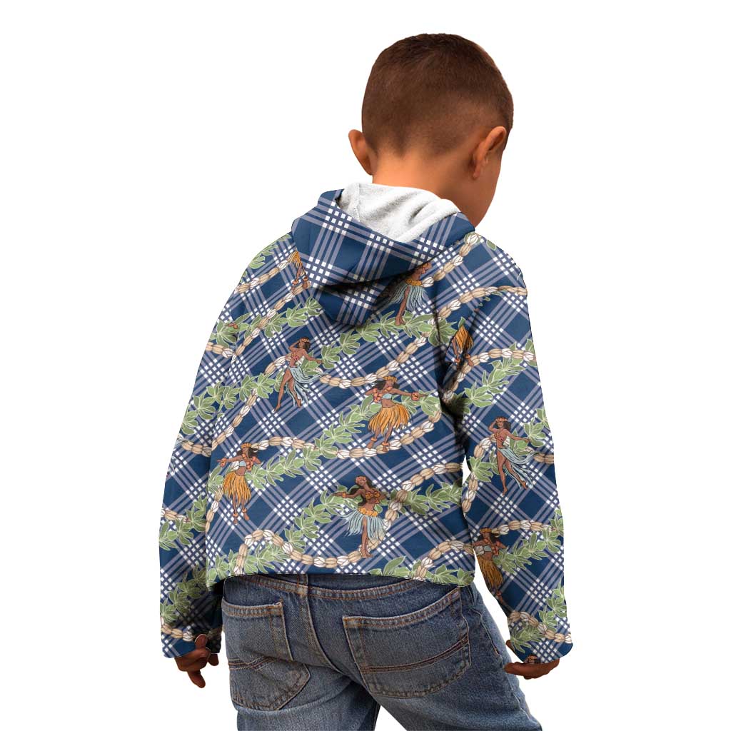 Navy Blue Palaka Hula Girls Seamless Hawaii Aloha Kid Hoodie LT7 - Polynesian Pride
