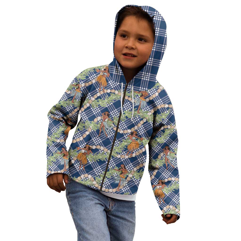 Navy Blue Palaka Hula Girls Seamless Hawaii Aloha Kid Hoodie LT7 - Polynesian Pride