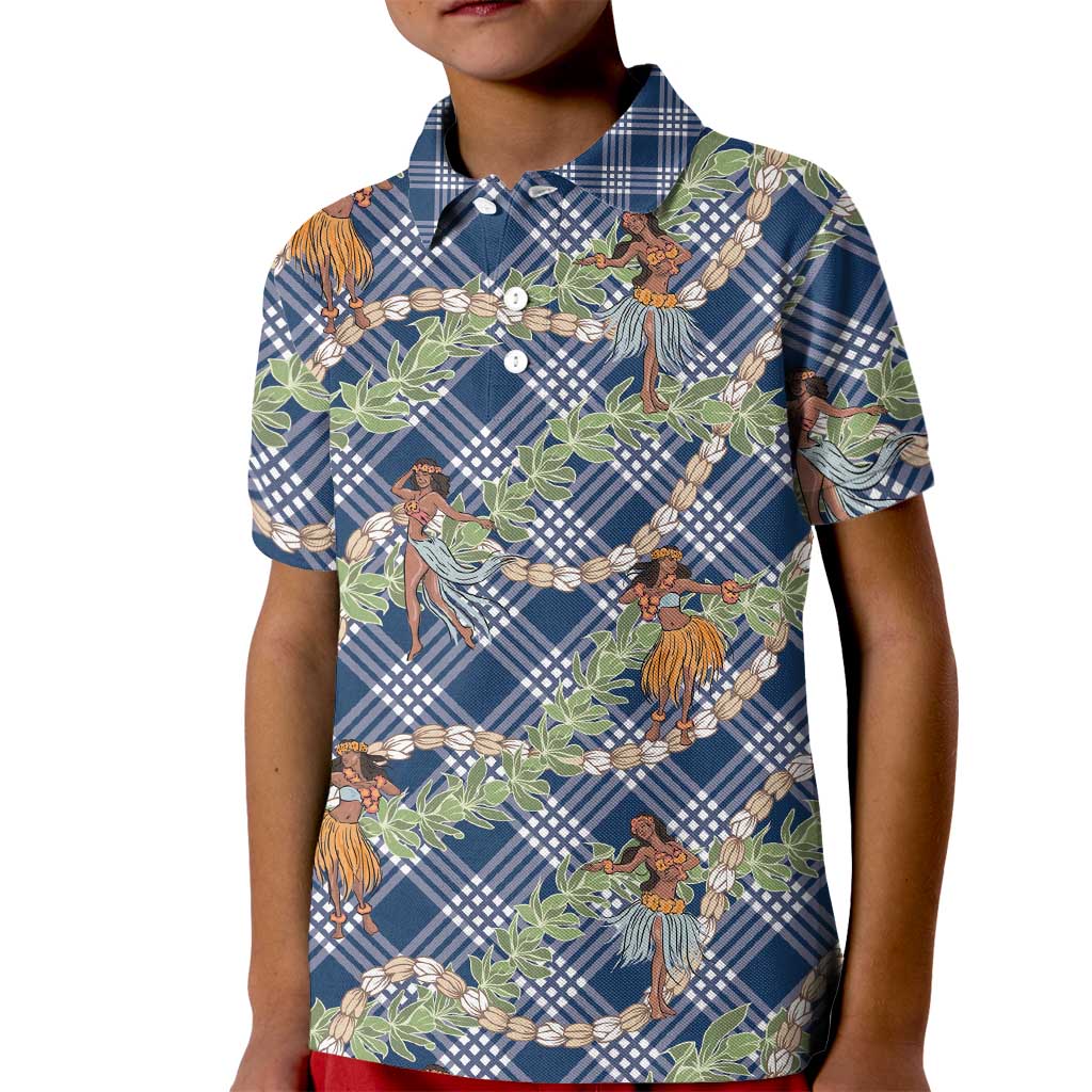 Navy Blue Palaka Hula Girls Seamless Hawaii Aloha Kid Polo Shirt LT7 Kid Navy Blue - Polynesian Pride