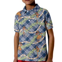 Navy Blue Palaka Hula Girls Seamless Hawaii Aloha Kid Polo Shirt LT7 Kid Navy Blue - Polynesian Pride