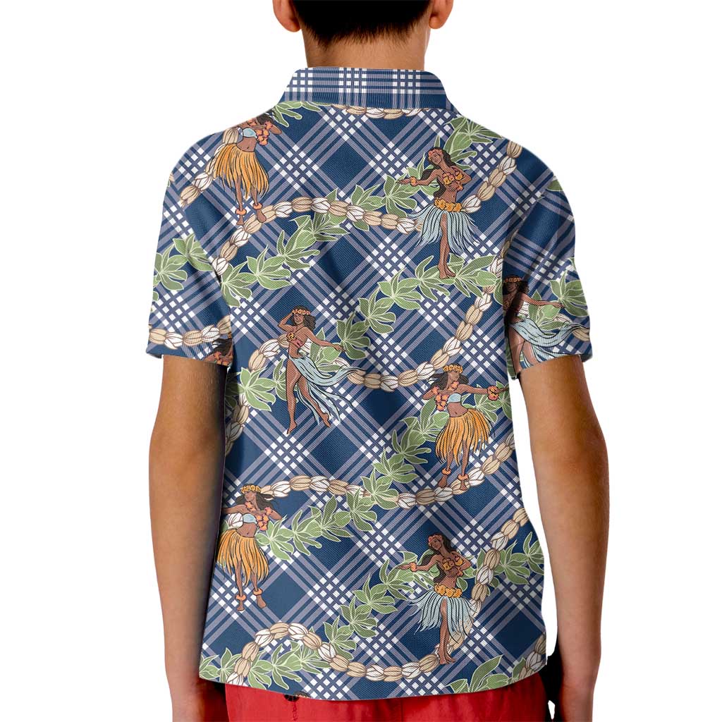 Navy Blue Palaka Hula Girls Seamless Hawaii Aloha Kid Polo Shirt LT7 - Polynesian Pride