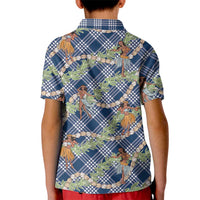 Navy Blue Palaka Hula Girls Seamless Hawaii Aloha Kid Polo Shirt LT7 - Polynesian Pride